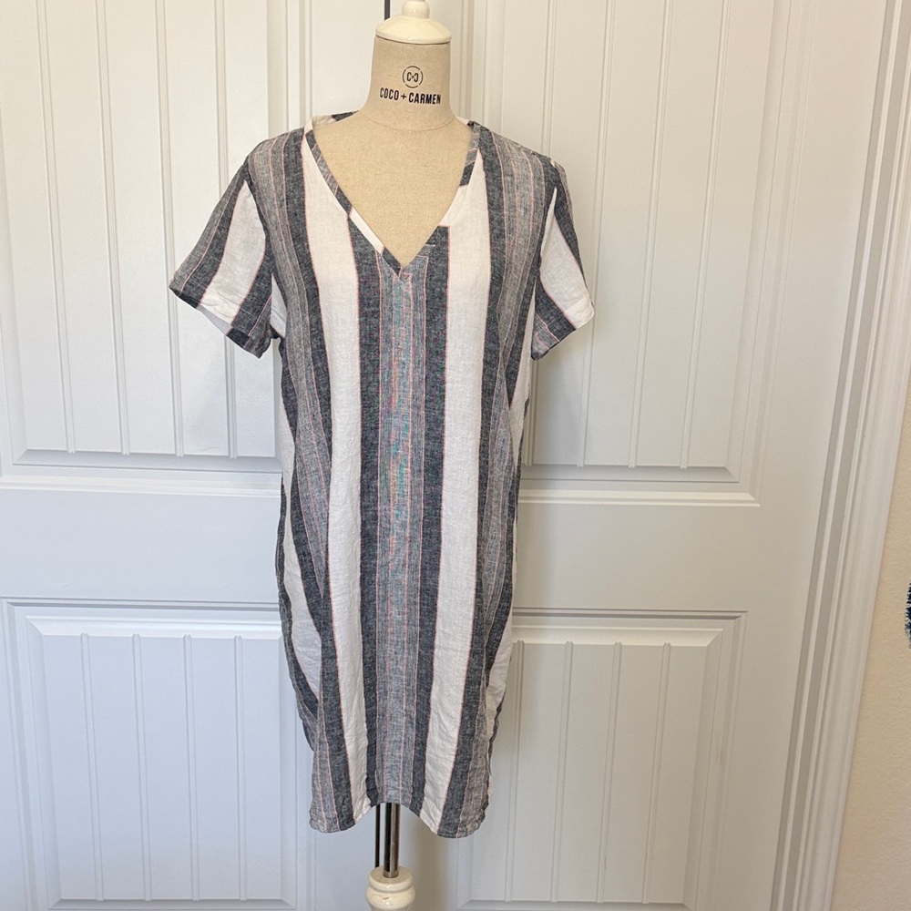 LOFT Black and White Striped Maxi Dress